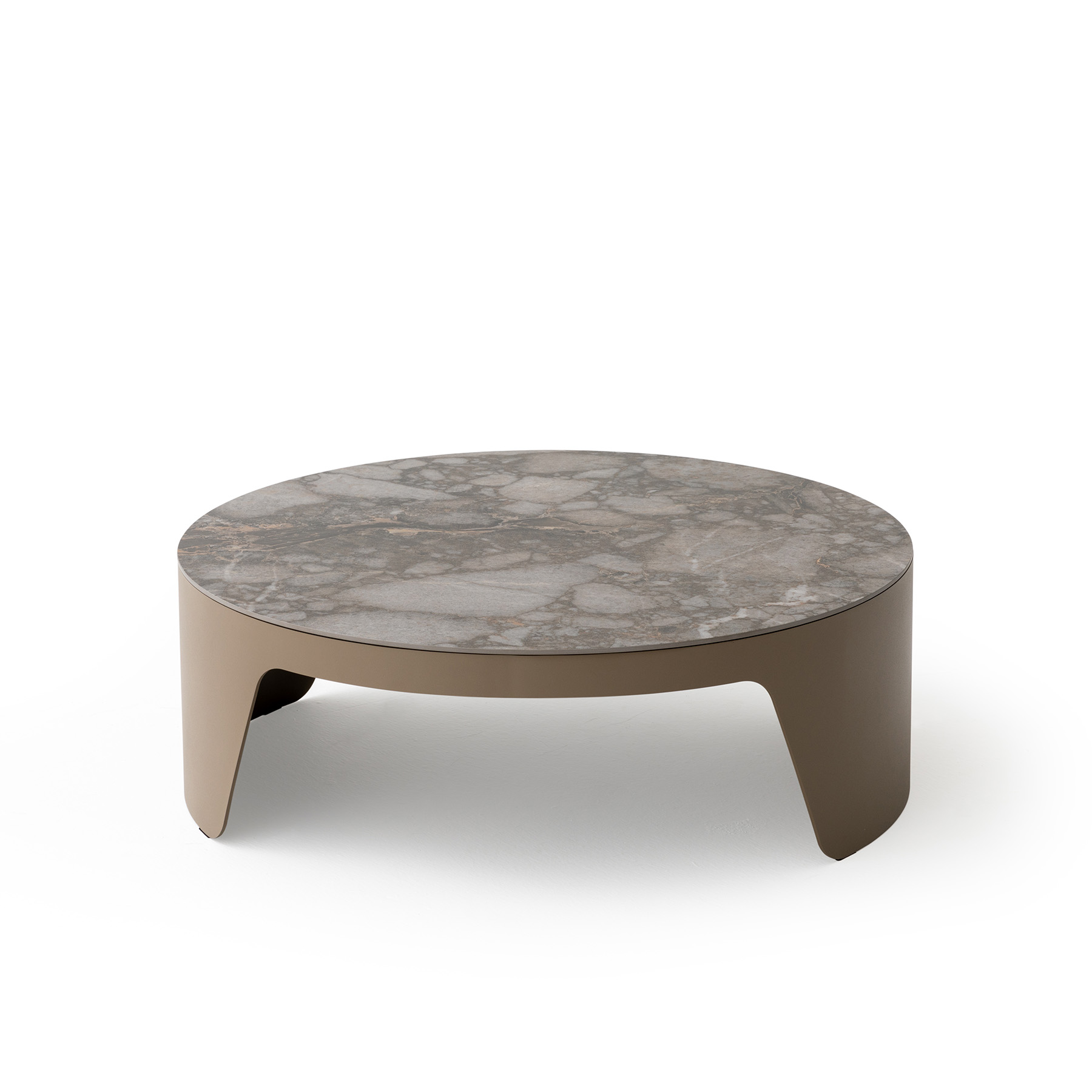 element round coffee table front view gray ceramic metal leg contemporary design