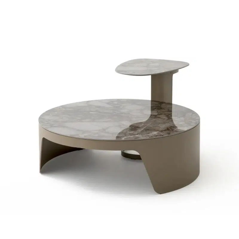 Table basse moderne en marbre sur fond blanc, design exclusif LEOPARD Furniture, Canada.