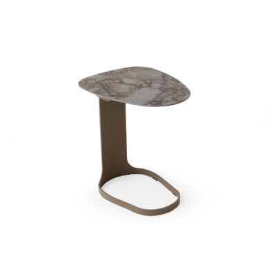 table d'appoint element vue de face plateau en céramique pied en métal design contemporain vue d'ensemble