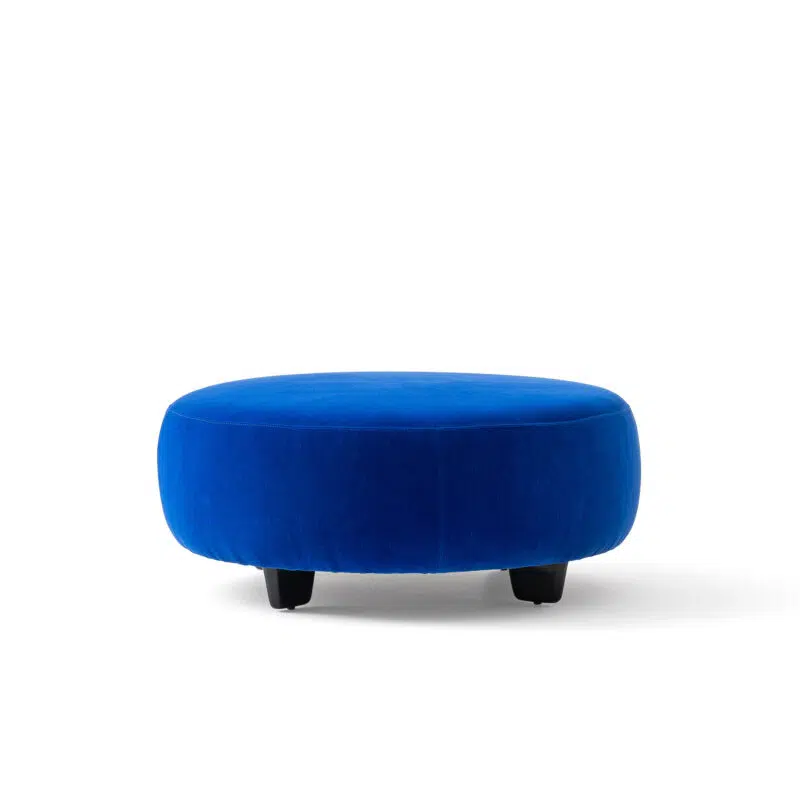 big round blue ottoman with legs bon bon