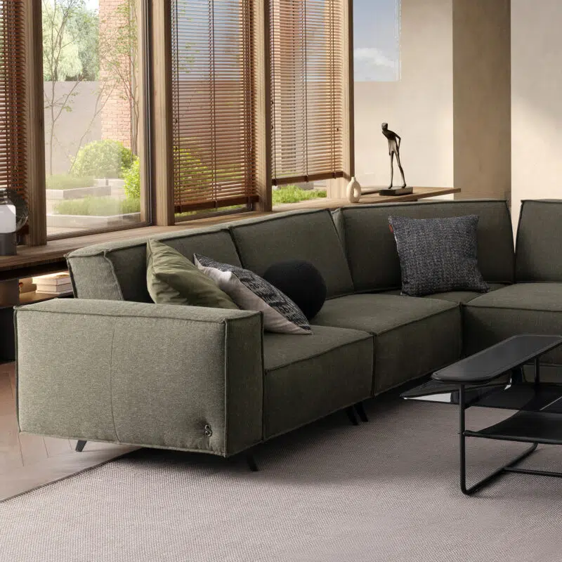 cubic modular sofa cavalli in green fabric upholstery closup