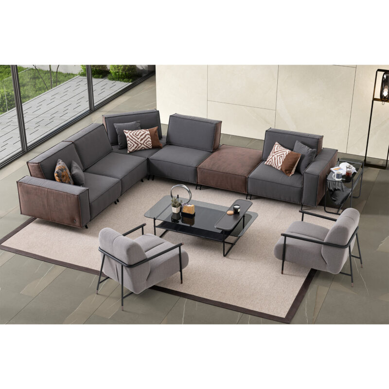 warm contemporary living room setup with cubic modular sofa cavalli