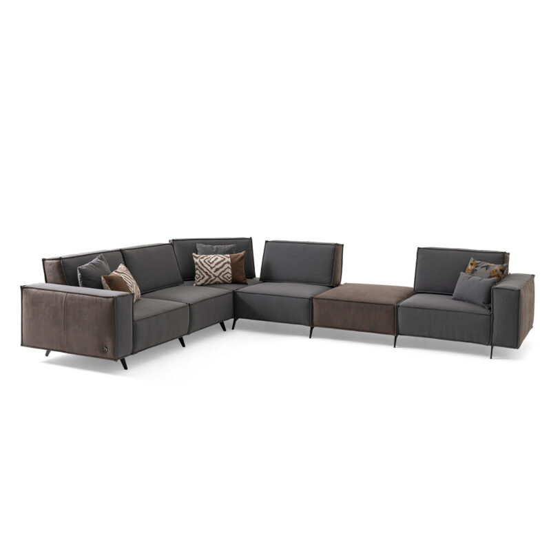 very large cubic modular sofa in grey and brown upholstery