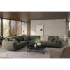 warm contemporary living room setup with cubic modular sofa cavalli in green fabric upholstery