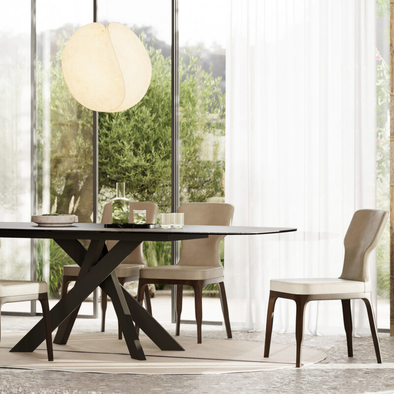 contemporary ceramic marble table in a modern luxury dining room