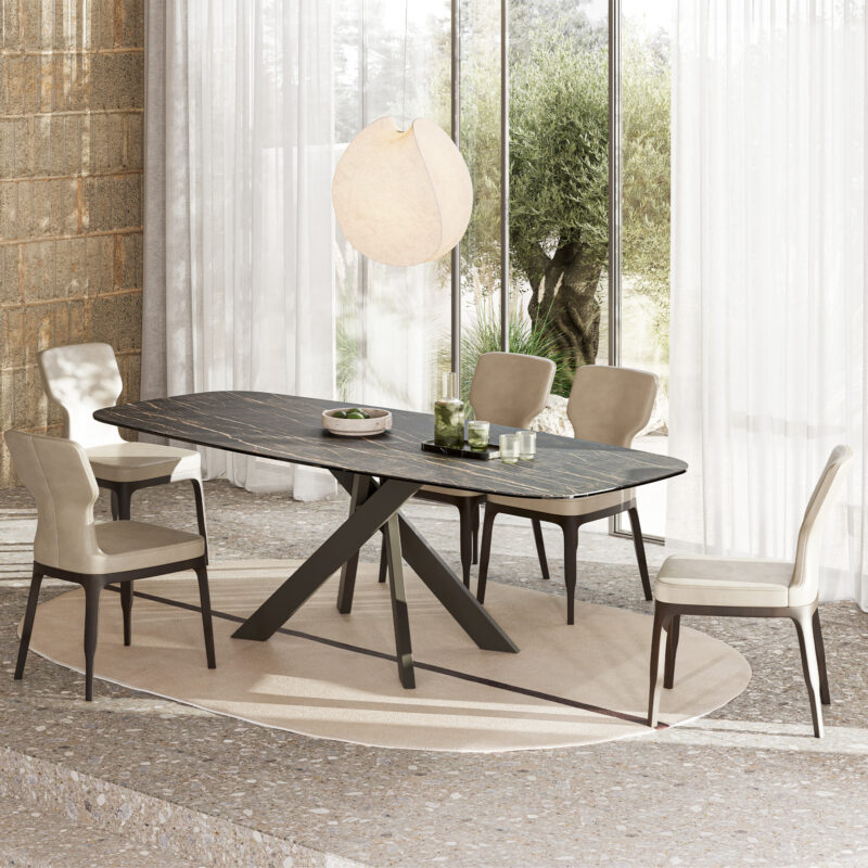 contemporary ceramic marble table in a modern luxury dining room