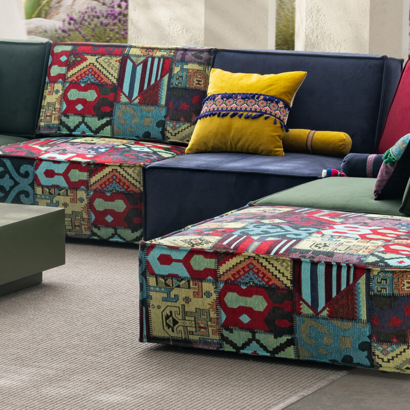 detailed view of cavalli modular sofa colorful valderama fabric