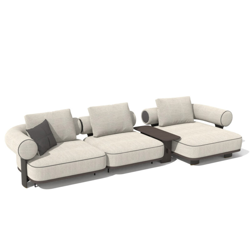 kyoto high end large modular sectional sofa with internal coffee table in white fabric unique award winning design