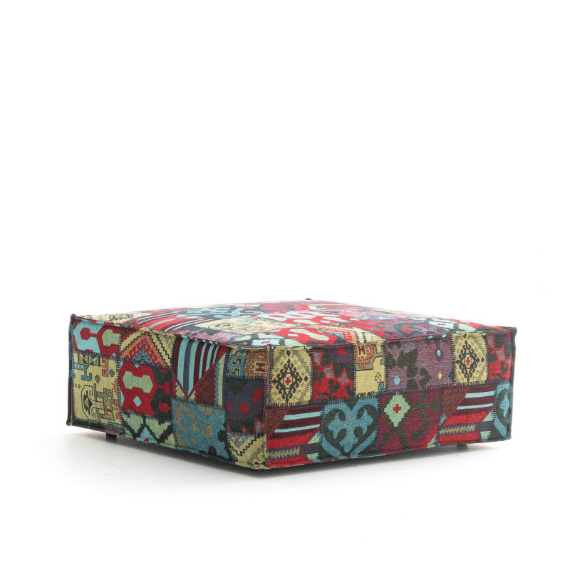 cavalli cubic ottoman with colorful patchwork design upholstery fabric