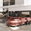 kyoto high end large modular sectional sofa in red fabric unique award winning design in exceptional contemporary living room setup