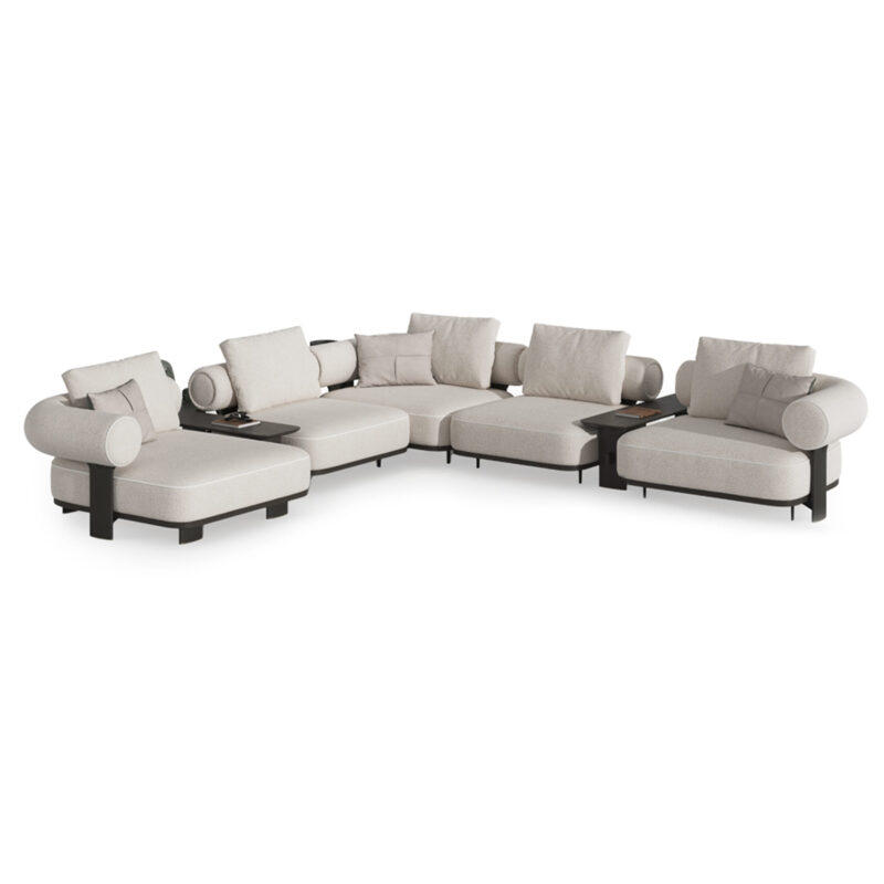 kyoto high end very large modular sectional sofa with internal coffee table in white fabric unique award winning design