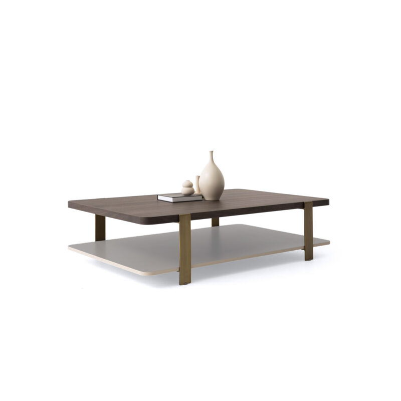 rectangle two tier coffee table overall view with brushed metal legs