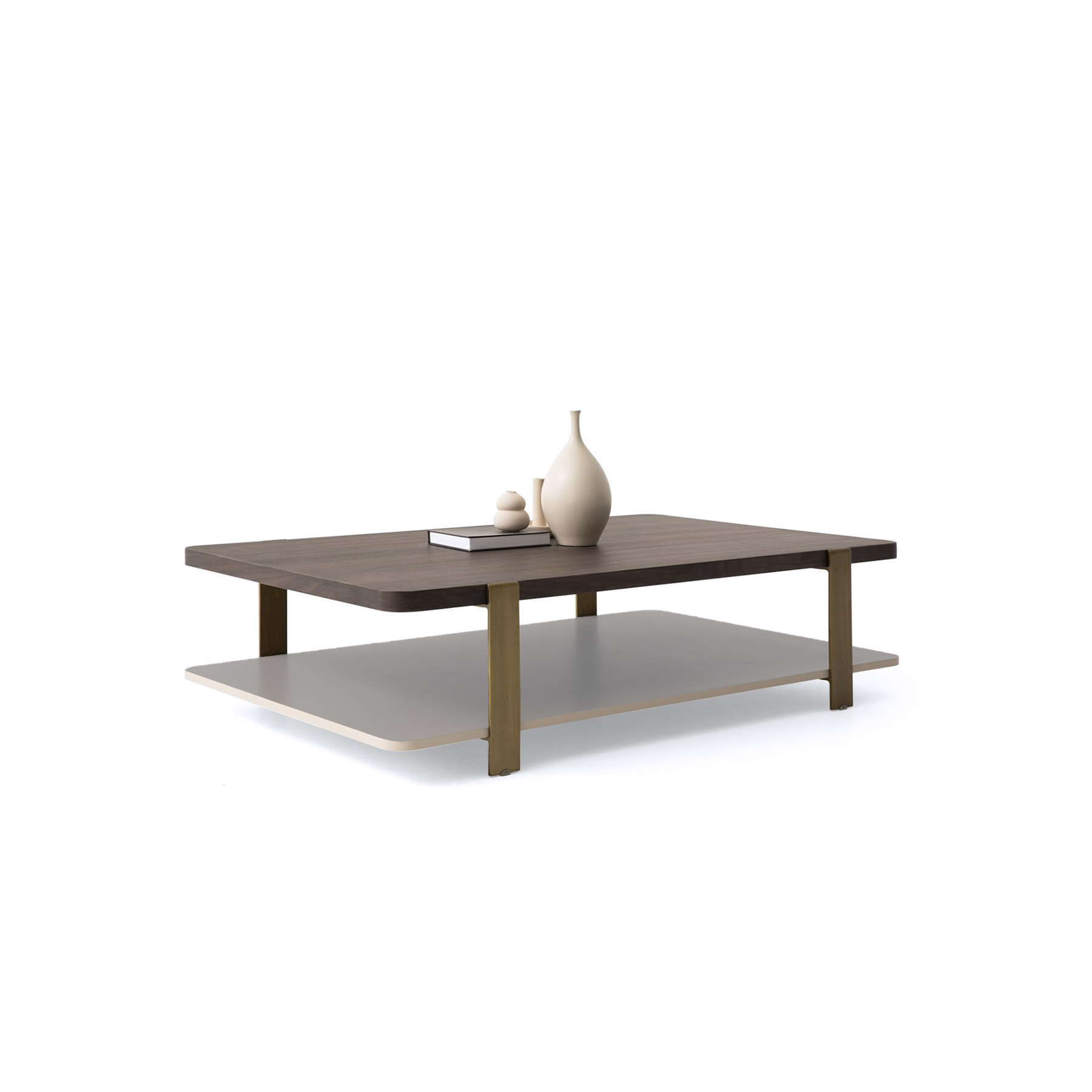 rectangle two tier coffee table overall view with brushed metal legs