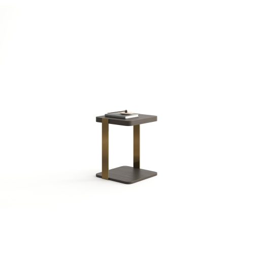 square two tier side table overall view with brushed metal legs