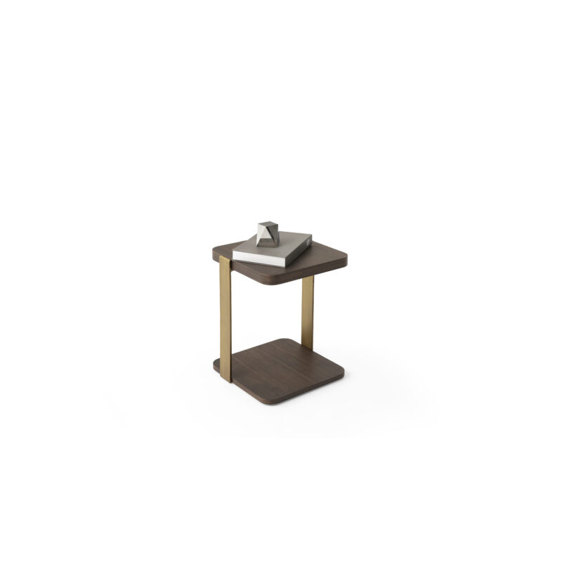 square two tier side table overall view with brushed metal legs