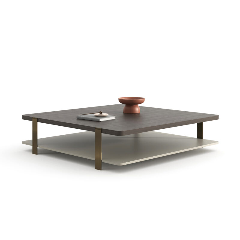 square two tier coffee table overall view with brushed metal legs