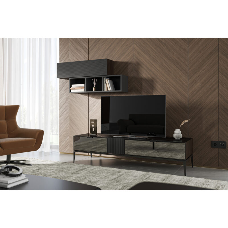 black marble toronto tv stand small size in a modern living room