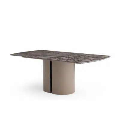 Luxury marble dining table by LEOPARD Furniture on white background, modern Canadian design.