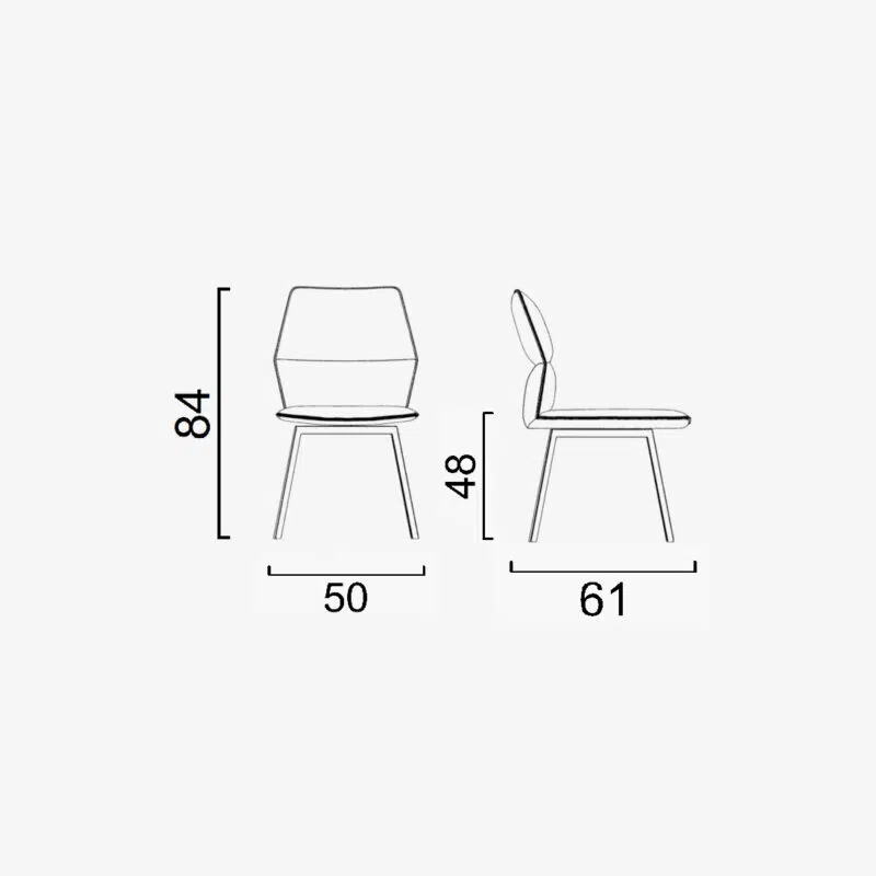 Dimensions de chaise design moderne sur fond blanc de LEOPARD Furniture, Canada. Taille: 84x50x61 cm.