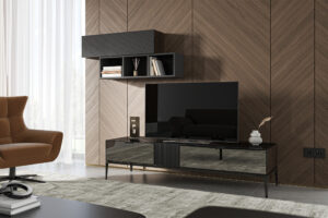 black marble toronto tv stand small size in a modern living room