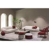 Contemporary living room with plush white sofas, burgundy accents, and chic decor by LEOPARD Furniture Canada.