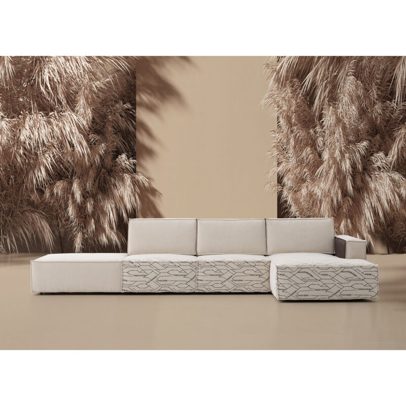 bohemian style modular sofa with ottoman module front view