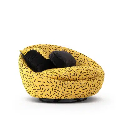 yellow round swivel armchair