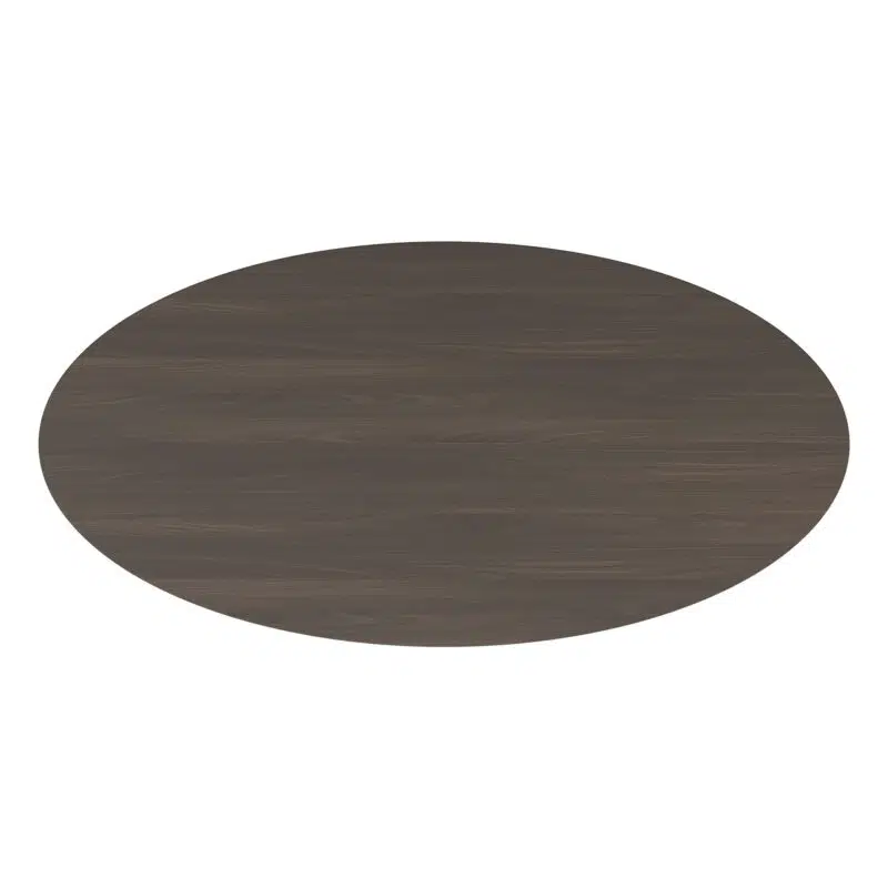 Oval table top in dark wood finish on a white background, perfect for luxury dining by LEOPARD Furniture, Canada.