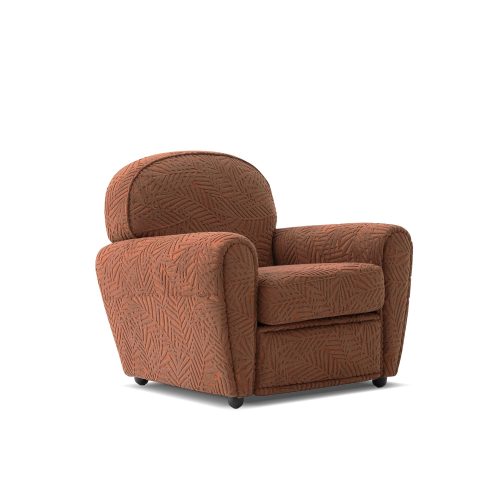 Fauteuil à motifs orange de LEOPARD Furniture sur fond blanc. Sièges de luxe haut de gamme Canada.