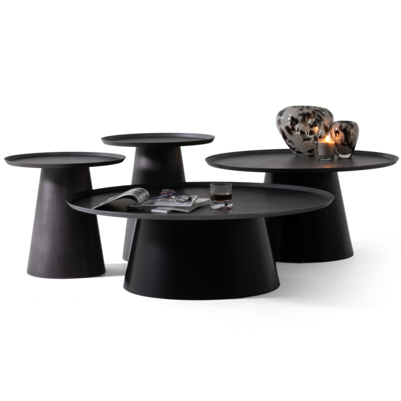 cone shaped small round coffee and side table set contemporary design charcoal color