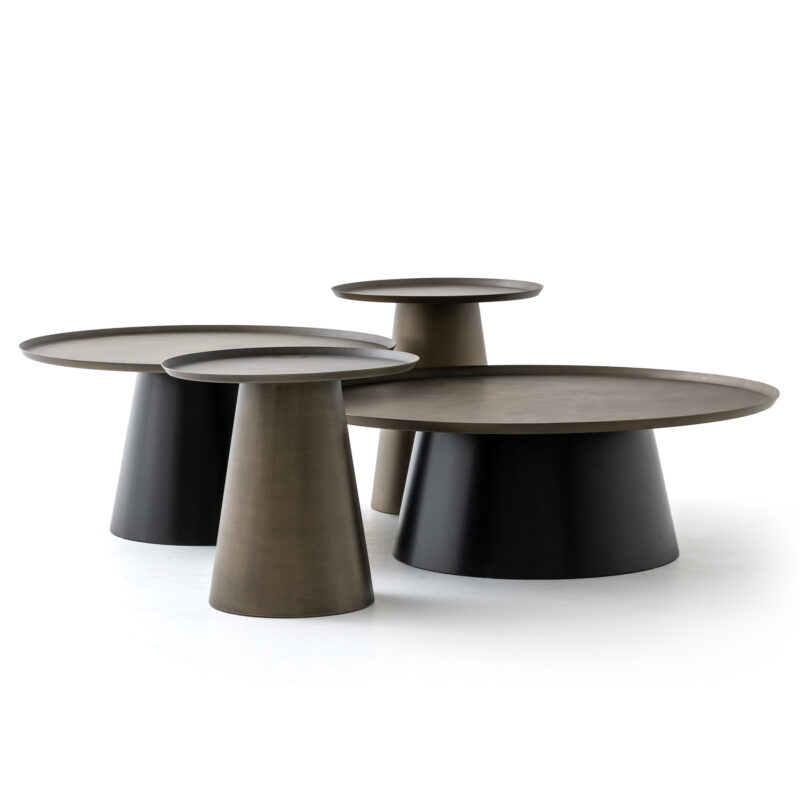 cone shaped small round coffee and side table set contemporary design chocolate color