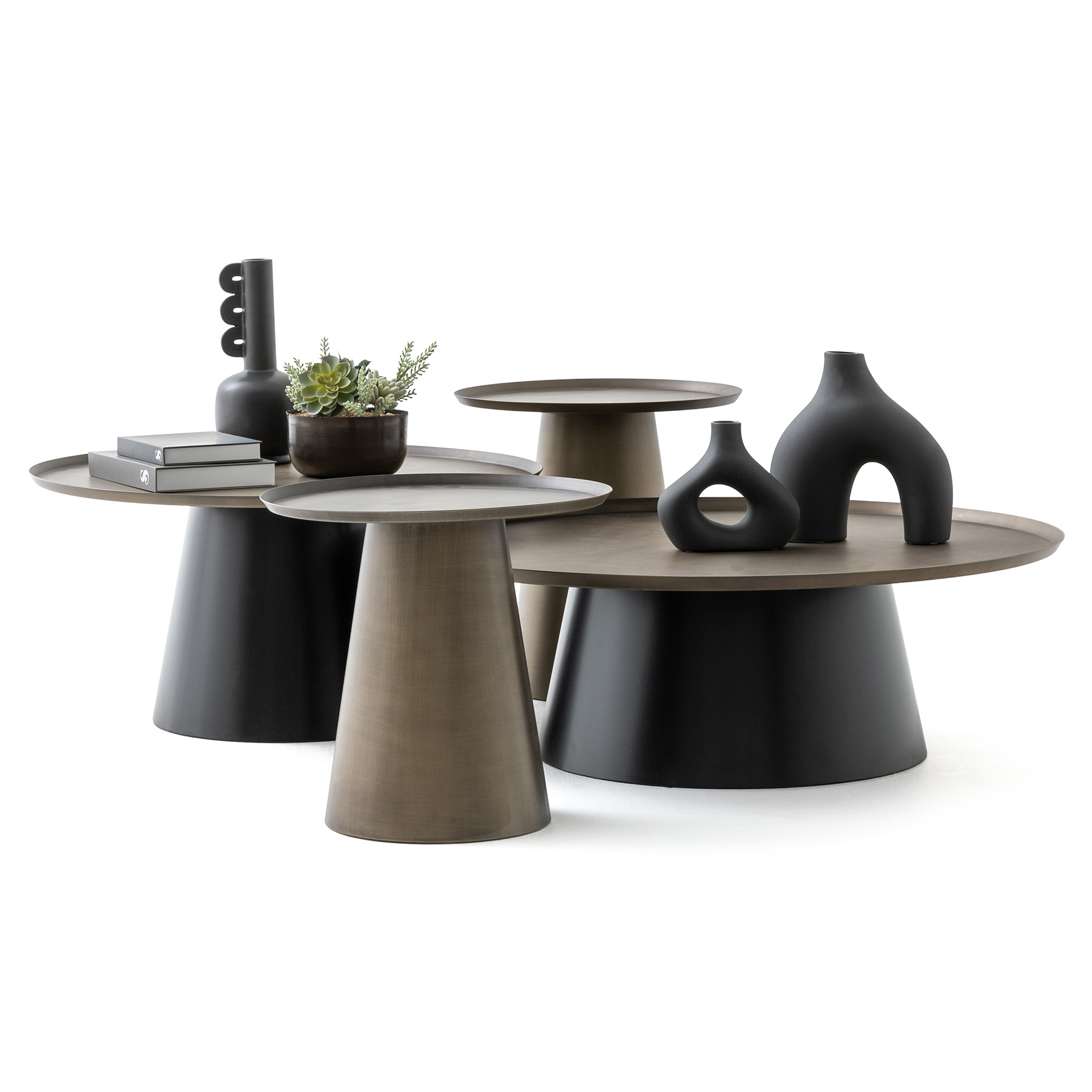 cone shaped small round coffee and side table set contemporary design chocolate color