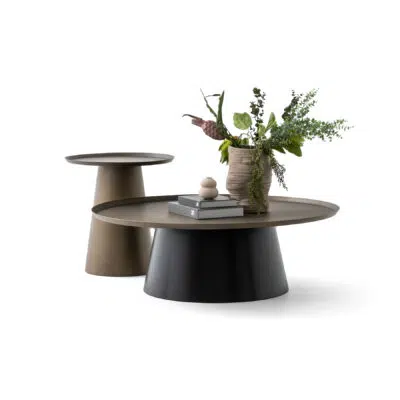 cone shaped small round coffee and side table set contemporary design chocolate color