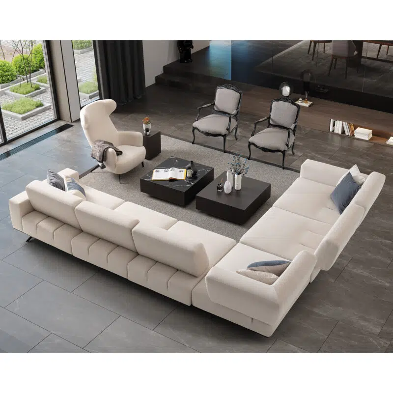 white modular sectional sofa with mechanism in a modern living room design