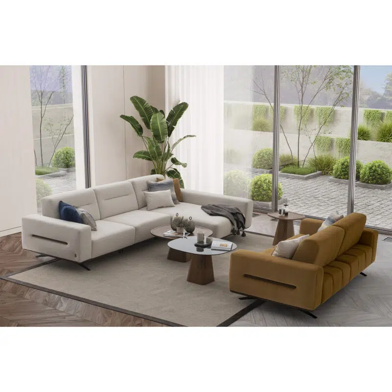 white and orange sofa set in a modern living room