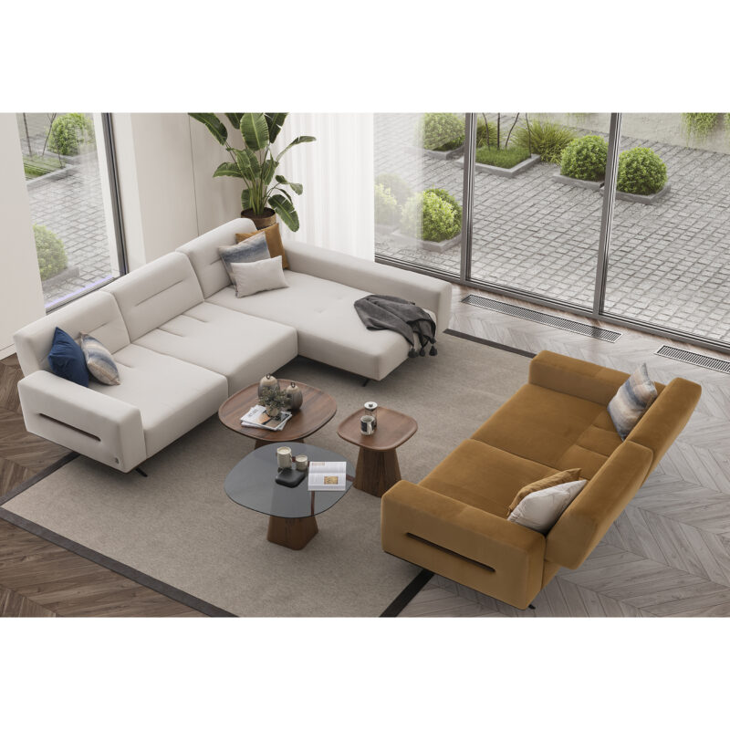 white and orange sofa set in a modern living room