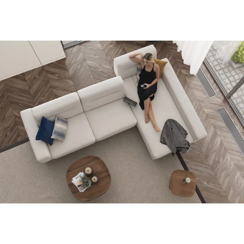 white modular sectional sofa with mechanism in a modern living room design