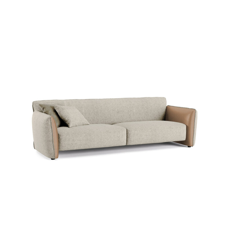 beige mid-century design couch with pull out feature