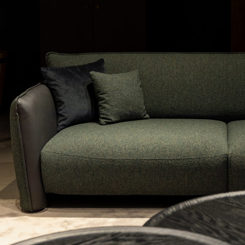 high end green sofa combination of leather and faric