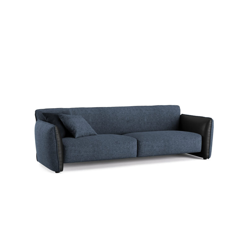 blue mid-century design couch with pull out feature
