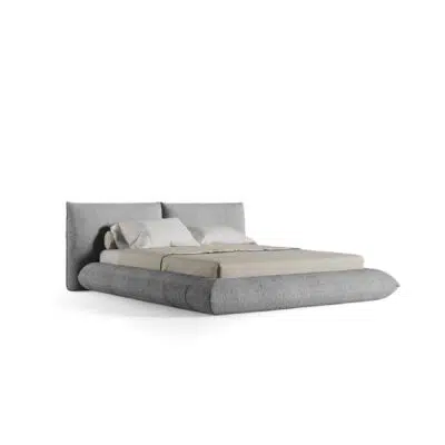 lit contemporain rembourré en tissu gris clair sur fond blanc