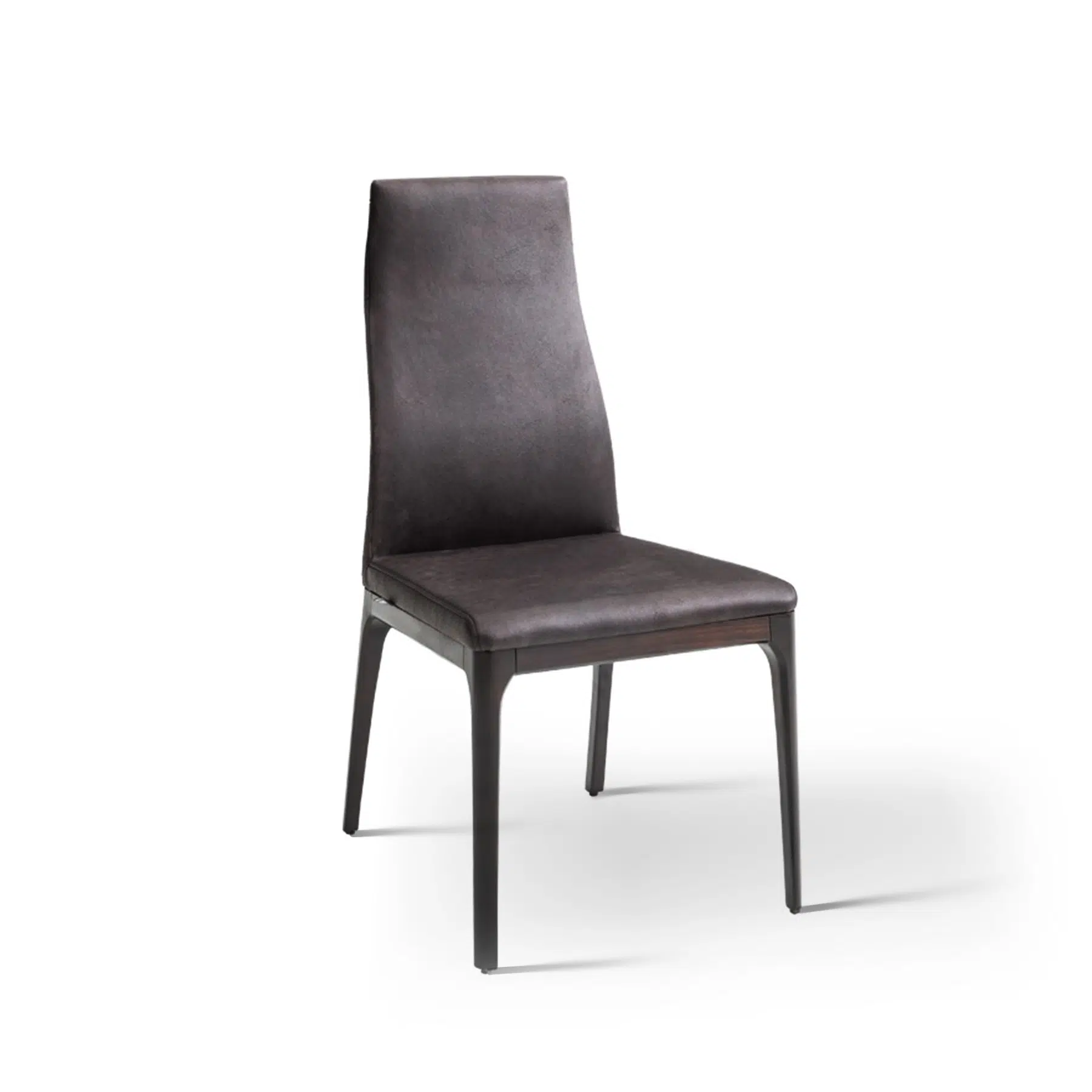 chaise de salle à manger à dossier haut en cuir noir vue d'ensemble