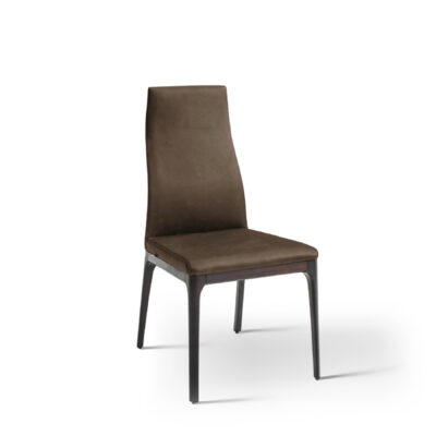 high back dining chair in brown leather overall view
