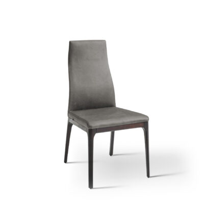 high back dining chair in grey leather overall view
