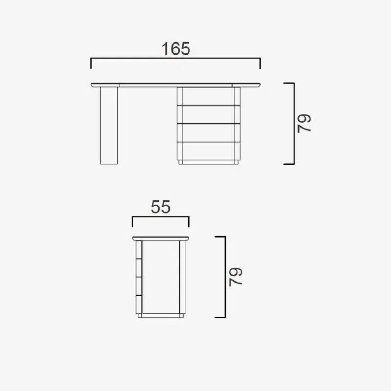 Dimensions du bureau moderne LEOPARD Furniture sur fond blanc : longueur 165 cm, hauteur 79 cm, largeur 55 cm.