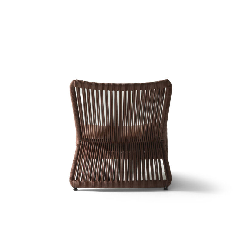 brown leather bohemian accent chair rope design rear view