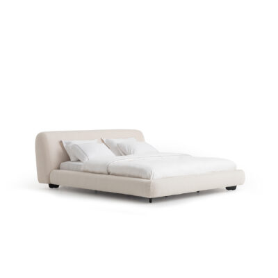 cute design upholstered bed in white boucle fabric overall view