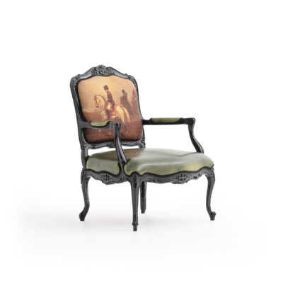unique design louis xv armchair overall view with a napoleon painting on the backrest