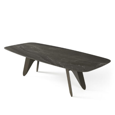 boat shaped farfalle dining table with matte black ceramic table top