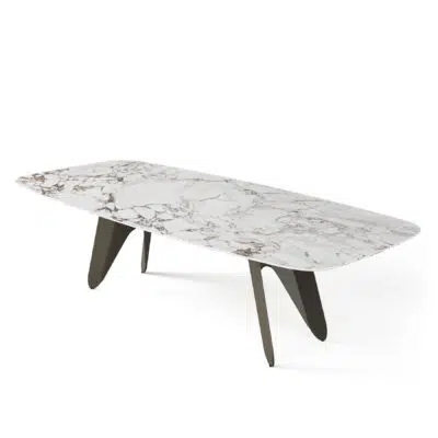 boat shaped farfalle dining table with white ceramic table top